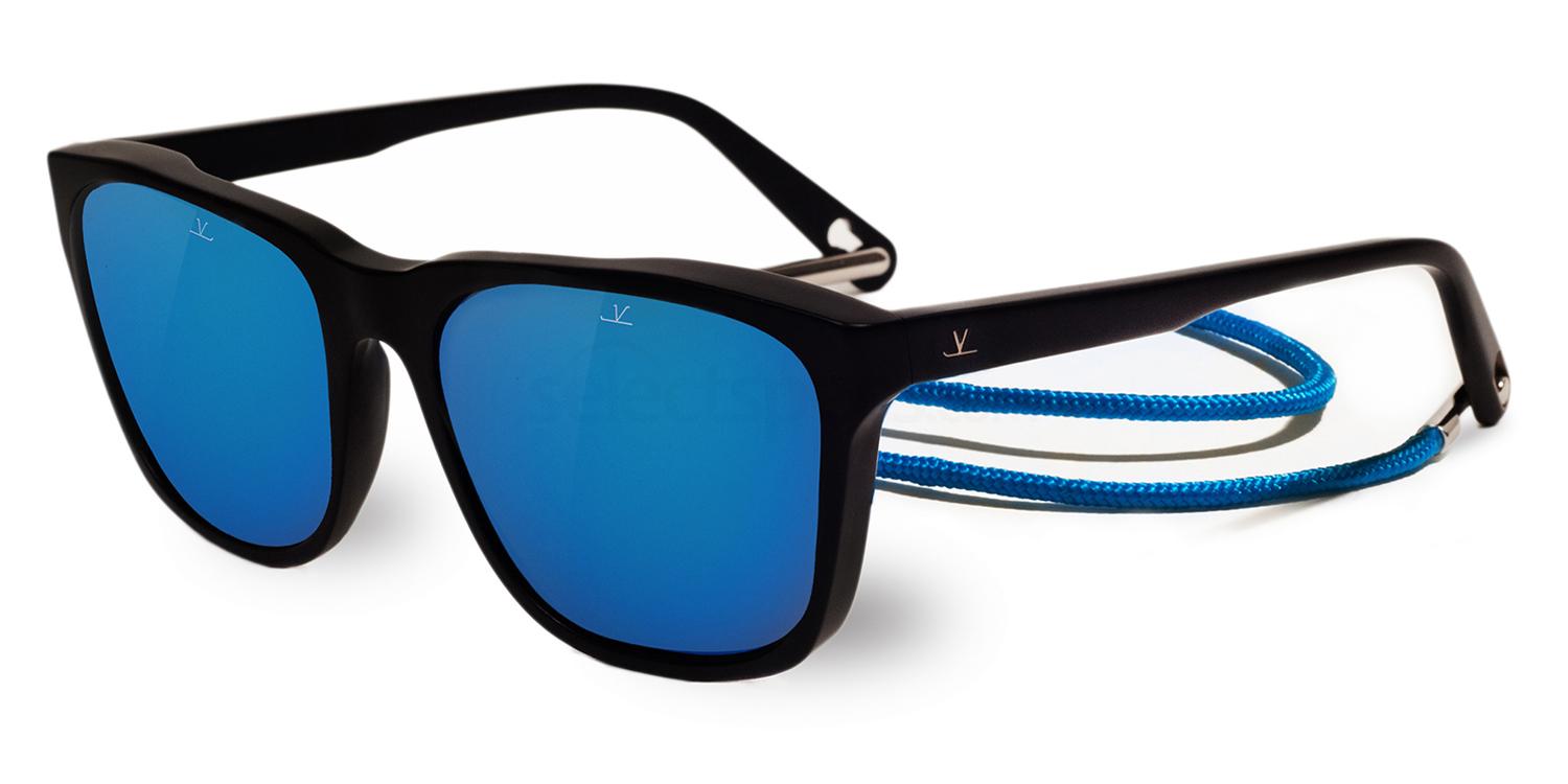 blue mirrored sunglasses