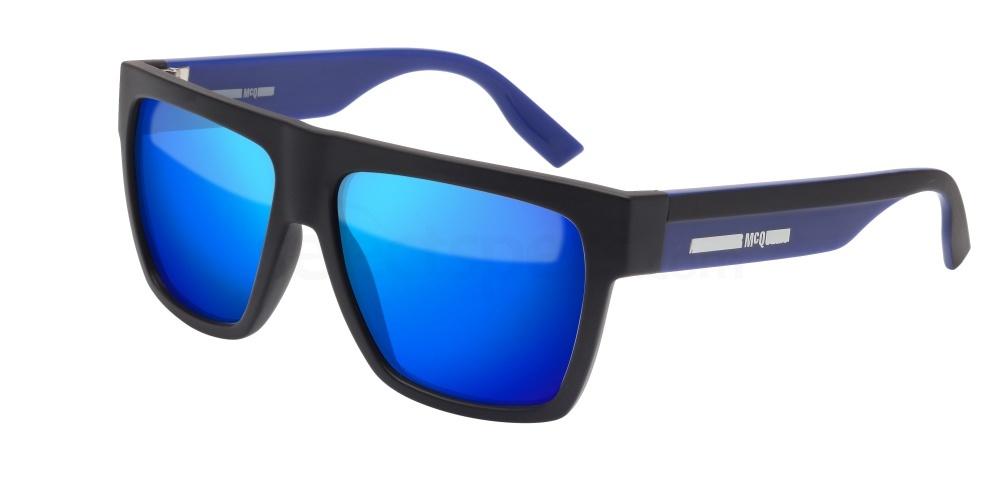 blue mirrored sunglasses