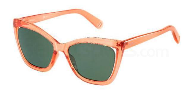 MAX&Co. 285/S orange framed sunglasses, translucent frame with dark green lenses