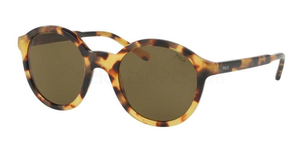 Polo Ralph Lauren PH4112 round havana or tortoise shell print frames with brown lenses. Polo logo on temple